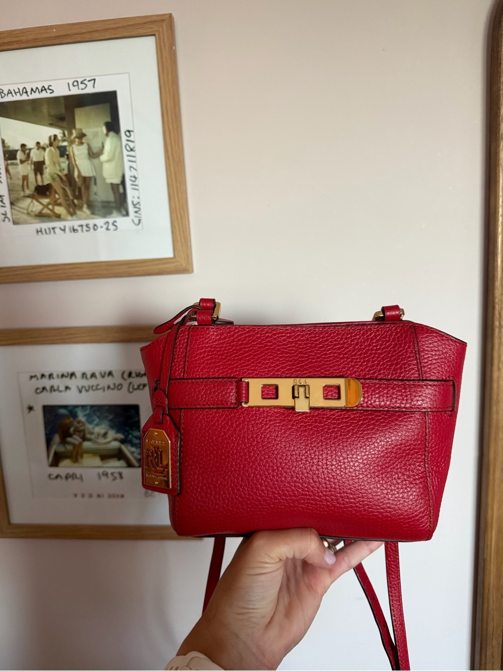 Lauren Ralph Lauren Genuine Red Leather Pebbled Crossbody